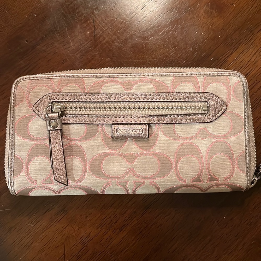Coach Signature Canvas Wallet in Pink and Tan